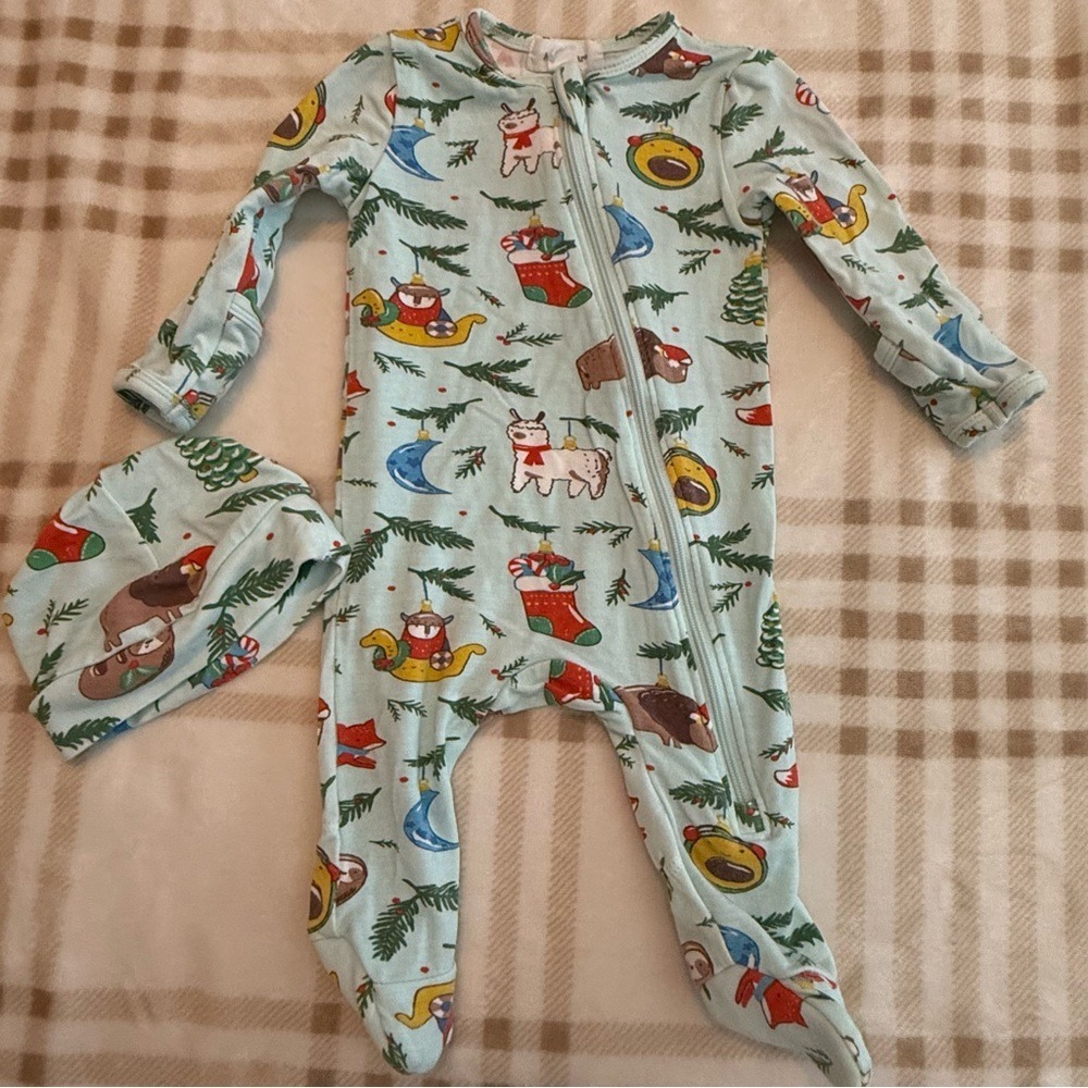 Angel Dear Newborn Holiday Animals Bamboo Viscose Footie Sleeper and Hat Set